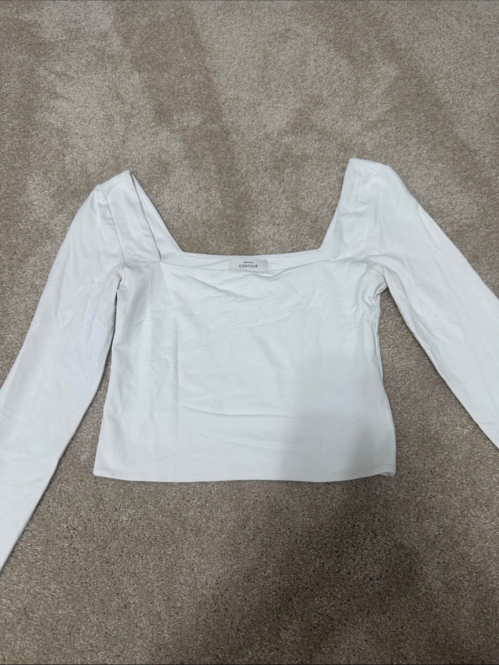 Aritzia Babaton White Square-Neck Long Sleeve Top